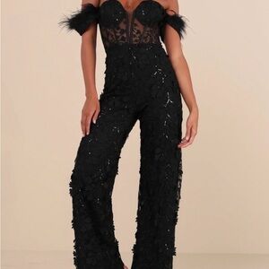 Lulu's Black Floral Lace Jumpsuit
